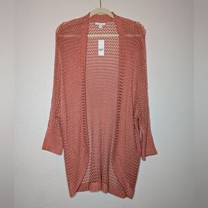 New York & Company Womens Pink Coral Open Loose Knit Casual Cardigan XL NWT